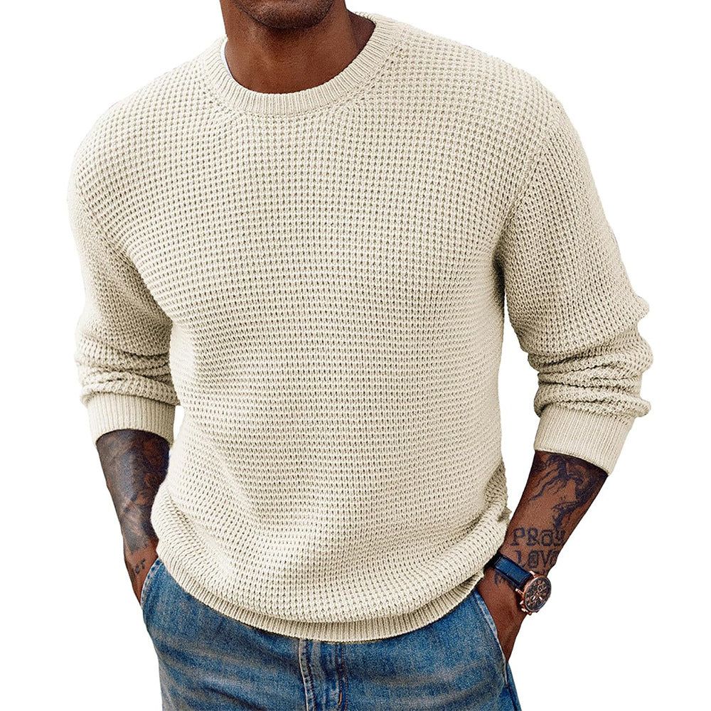 New Solid Color Round Neck Sweater Pullover Men's Clothing