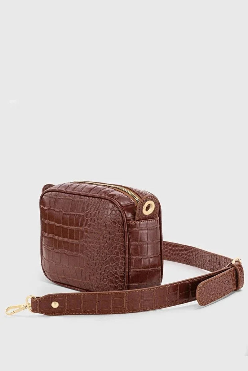 Brown Croc Embossed Crossbody Bag for Women