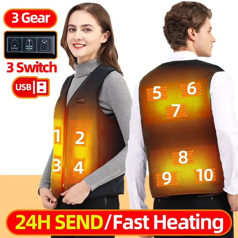 Usb Heated Vest Men Women Rechargeable Warming Self Heating Vest Fleece Electric Heated Jacket Clothing Thermal Waistcoat