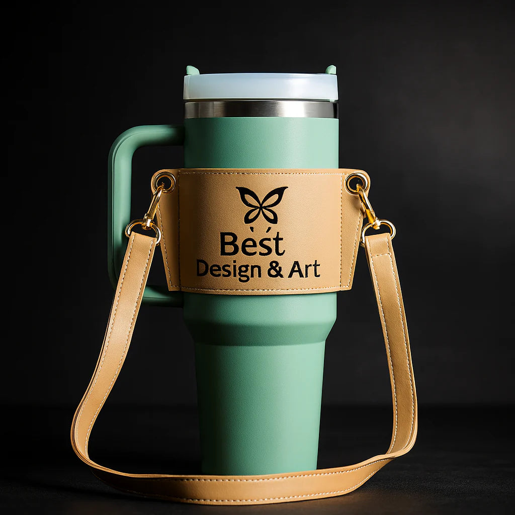 Personalized Leather Carrier for 40Oz Stanley Tumbler with Adjustable Strap