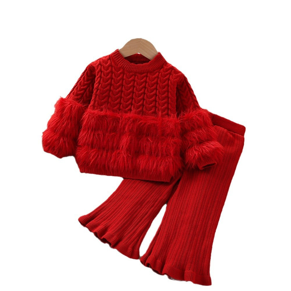 Girls Sweater Suit Twist Knitted