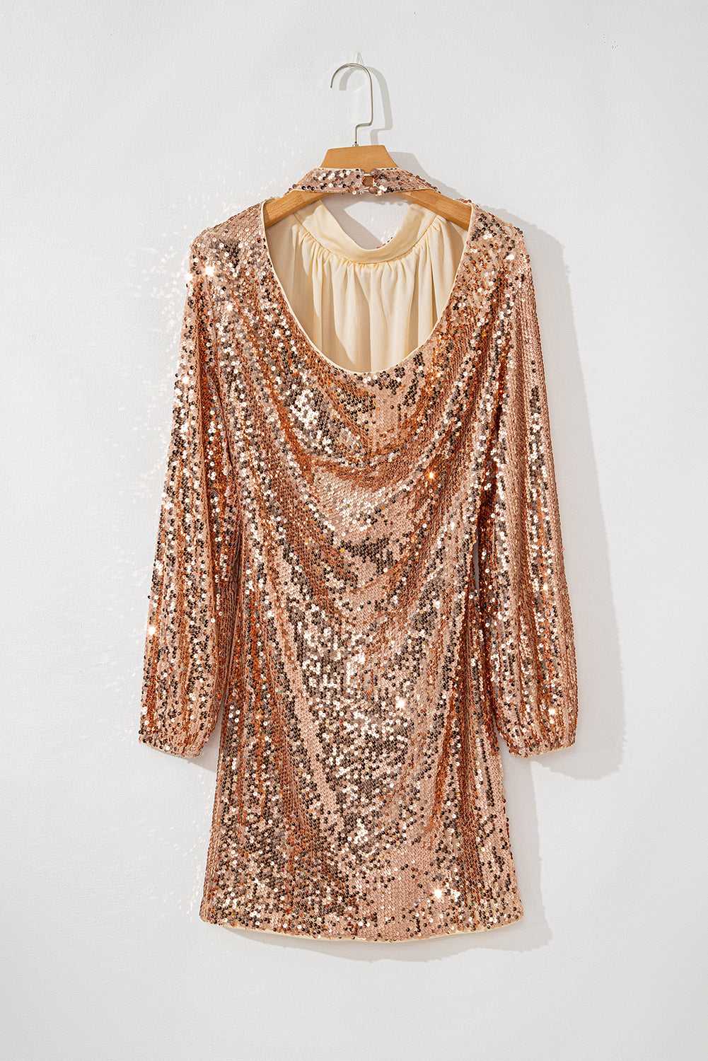 Glimmer Goddess Mini – Gold Sequin Cutout Dress